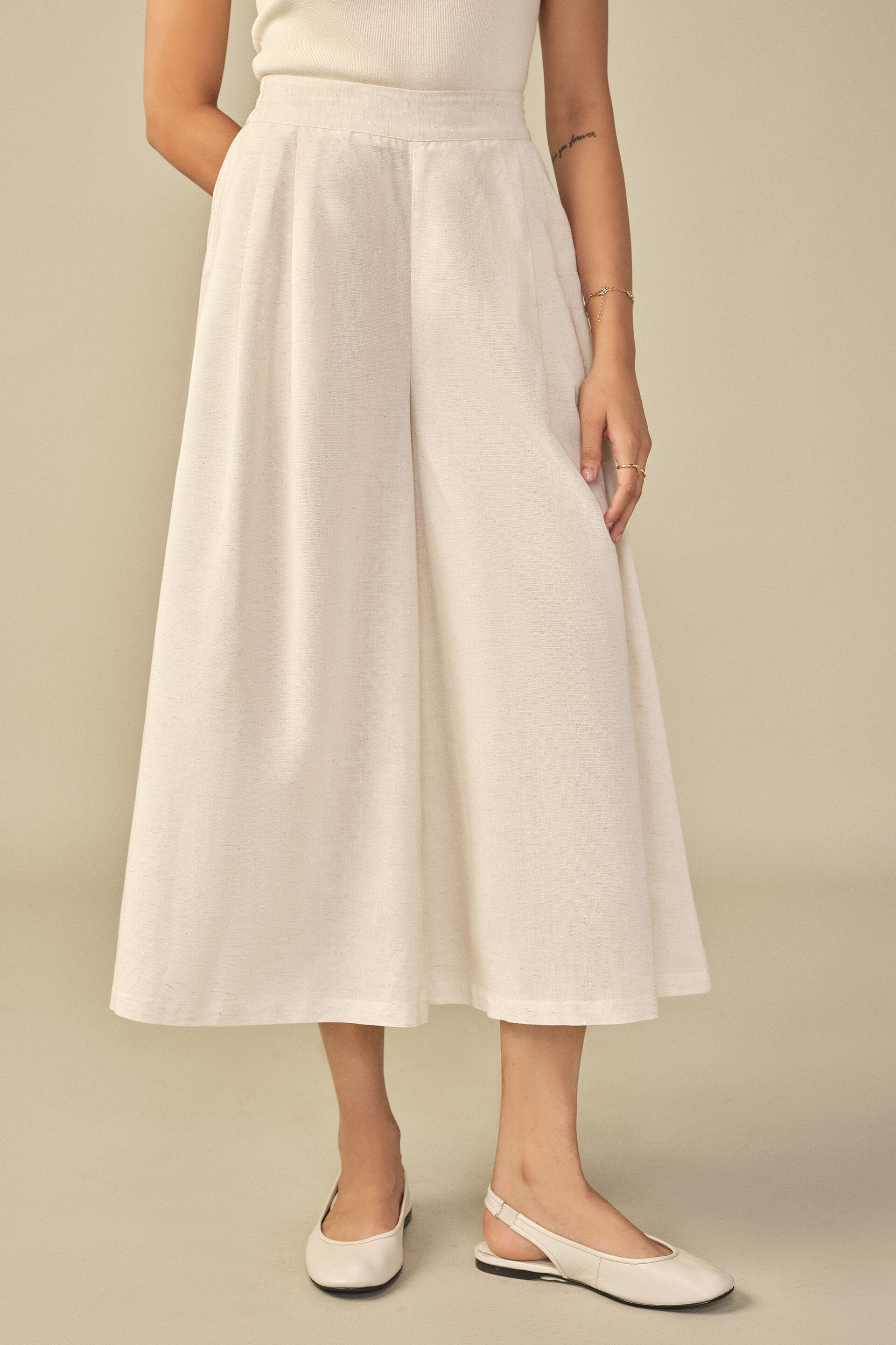 Flared Off White Culottes